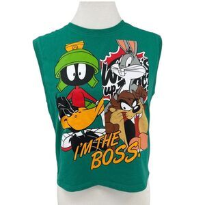 Looney Tunes tee Small crop sleeveless t-shirt Im the Boss Bugs Daffy womens